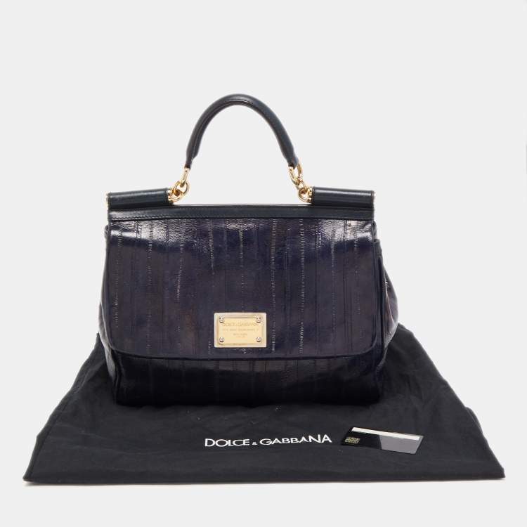Pre Owned Dolce & Gabbana Blue Eel Leather Large Miss Sicily Bag