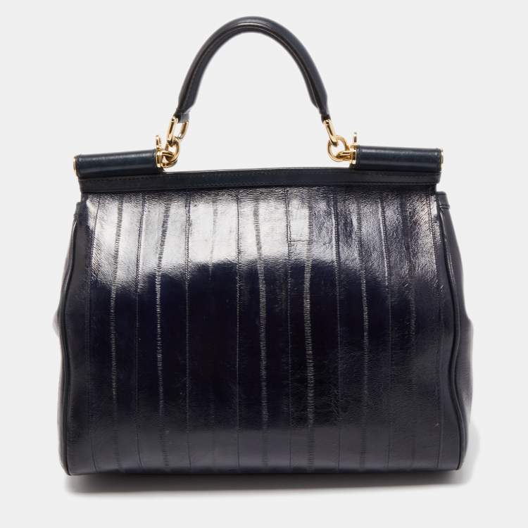 Pre Owned Dolce & Gabbana Blue Eel Leather Large Miss Sicily Bag