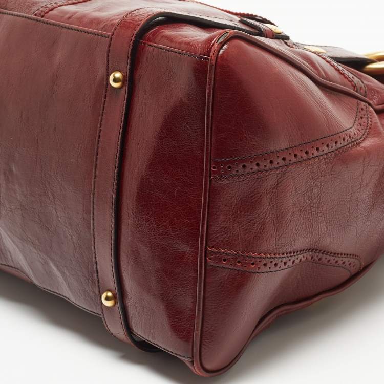 Pre Owned Dolce & Gabbana Dark Red Leather Brogues Oversized Satchel