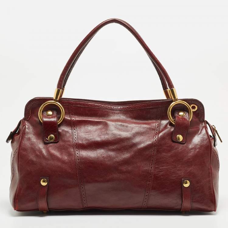 Pre Owned Dolce & Gabbana Dark Red Leather Brogues Oversized Satchel