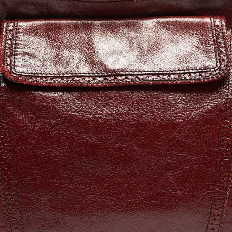 Pre Owned Dolce & Gabbana Dark Red Leather Brogues Oversized Satchel