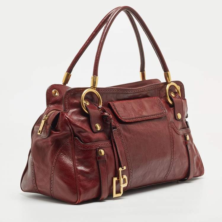 Pre Owned Dolce & Gabbana Dark Red Leather Brogues Oversized Satchel