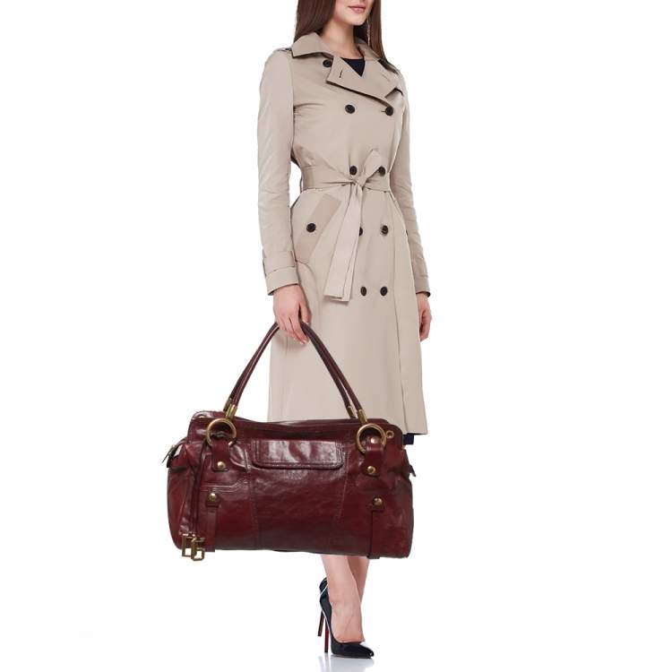 Pre Owned Dolce & Gabbana Dark Red Leather Brogues Oversized Satchel