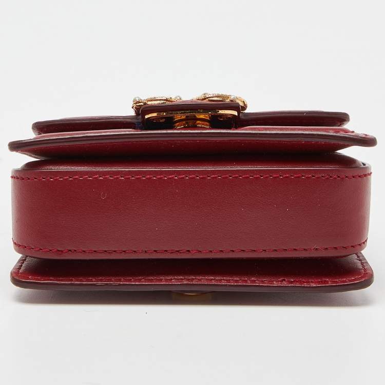 Pre Owned Dolce & Gabbana Red Leather DG Amore Chain Purse