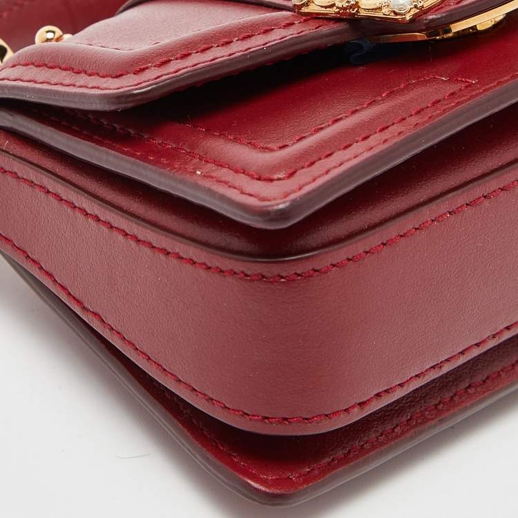 Pre Owned Dolce & Gabbana Red Leather DG Amore Chain Purse