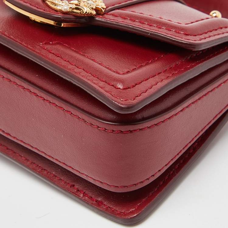 Pre Owned Dolce & Gabbana Red Leather DG Amore Chain Purse
