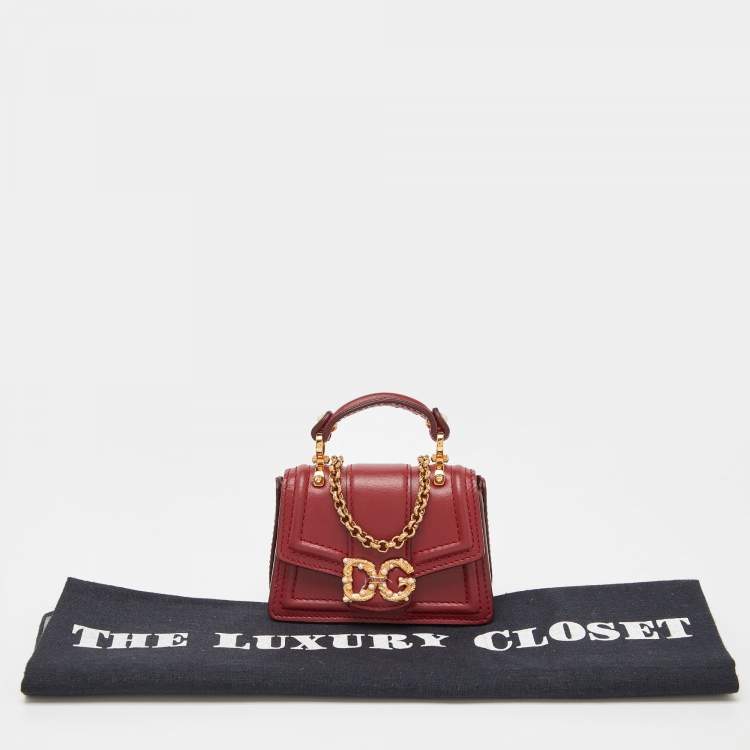 Pre Owned Dolce & Gabbana Red Leather DG Amore Chain Purse