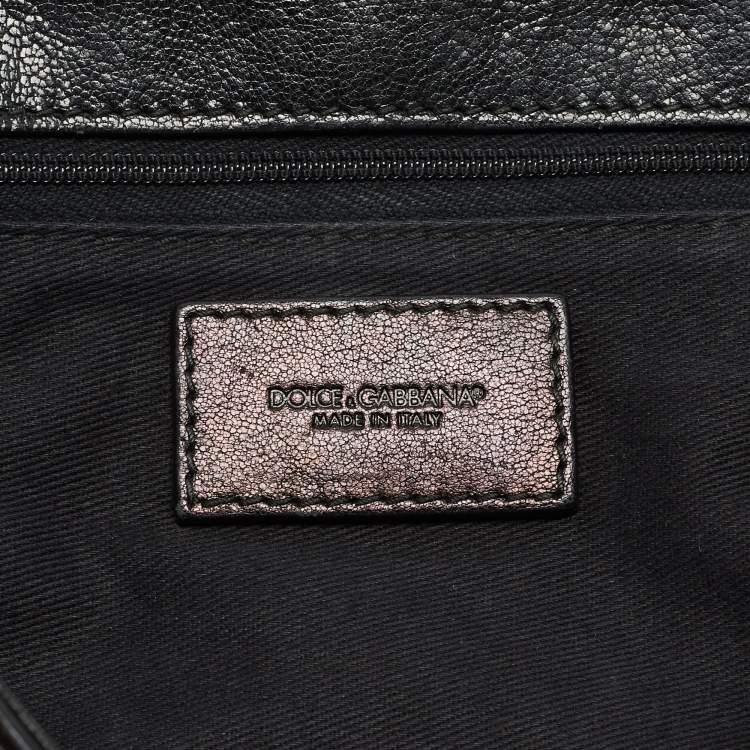 Pre Owned Dolce & Gabbana Black/Brown Leopard Print Coated Canvas Large Miss Sicily Top Handle Bag