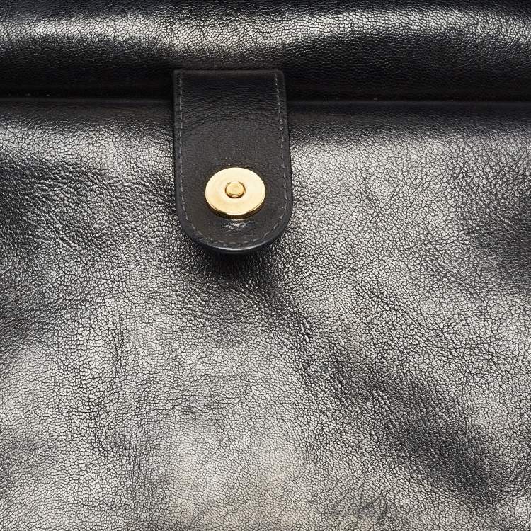 Pre Owned Dolce & Gabbana Black/Brown Leopard Print Coated Canvas Large Miss Sicily Top Handle Bag