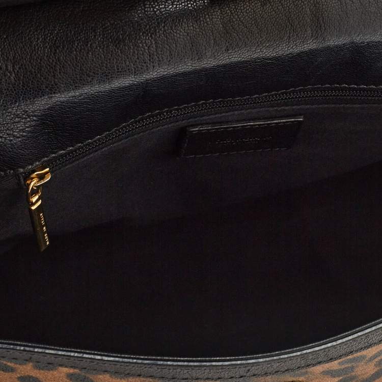 Pre Owned Dolce & Gabbana Black/Brown Leopard Print Coated Canvas Large Miss Sicily Top Handle Bag