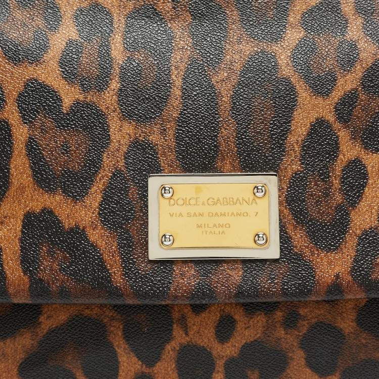 Pre Owned Dolce & Gabbana Black/Brown Leopard Print Coated Canvas Large Miss Sicily Top Handle Bag