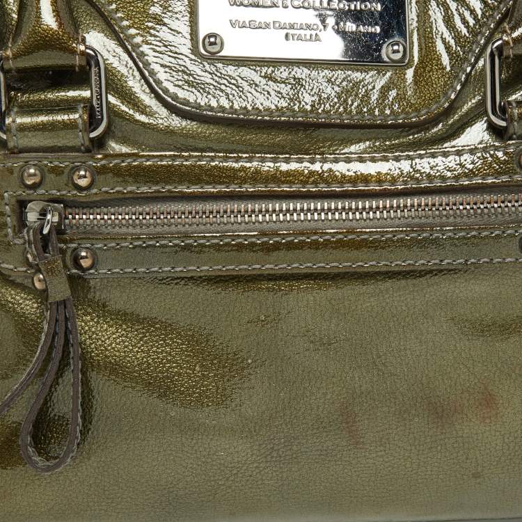 Pre Owned Dolce & Gabbana Olive Green Patent Leather Miss Easy Way Boston Bag