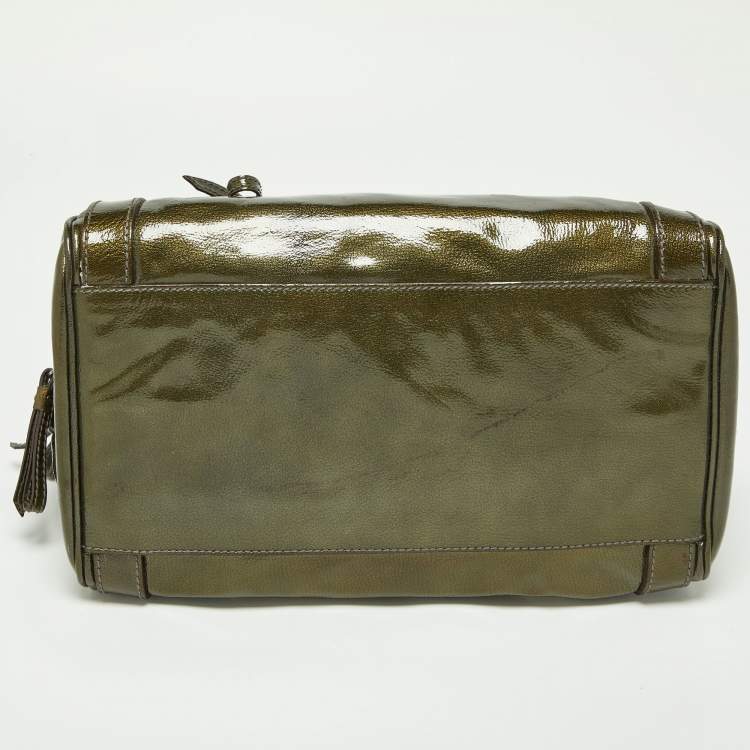 Pre Owned Dolce & Gabbana Olive Green Patent Leather Miss Easy Way Boston Bag