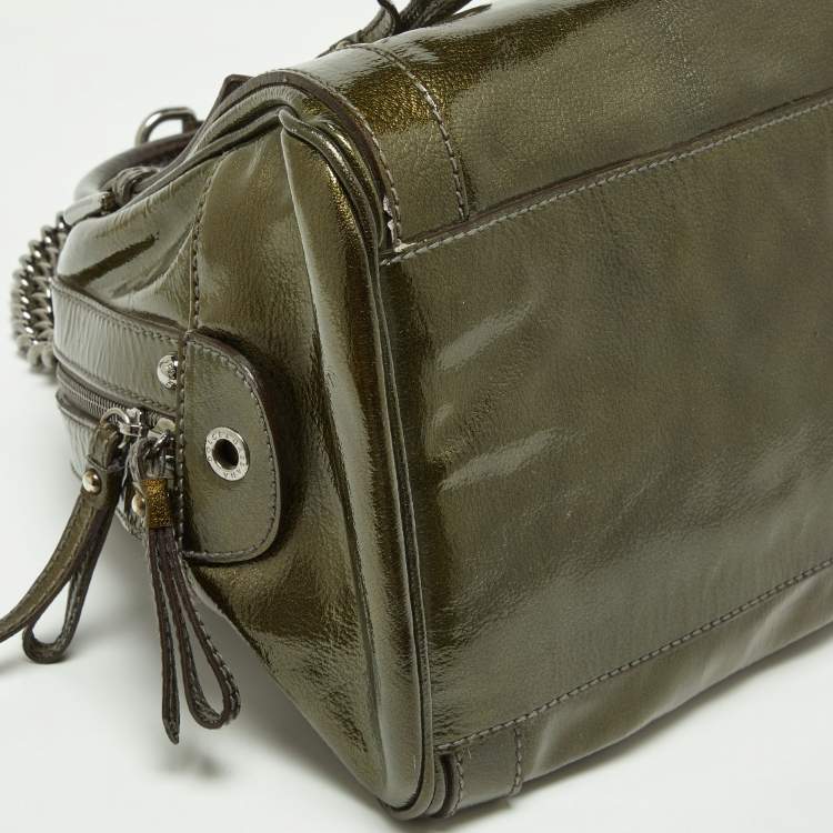 Pre Owned Dolce & Gabbana Olive Green Patent Leather Miss Easy Way Boston Bag