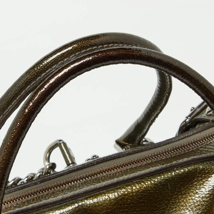 Pre Owned Dolce & Gabbana Olive Green Patent Leather Miss Easy Way Boston Bag