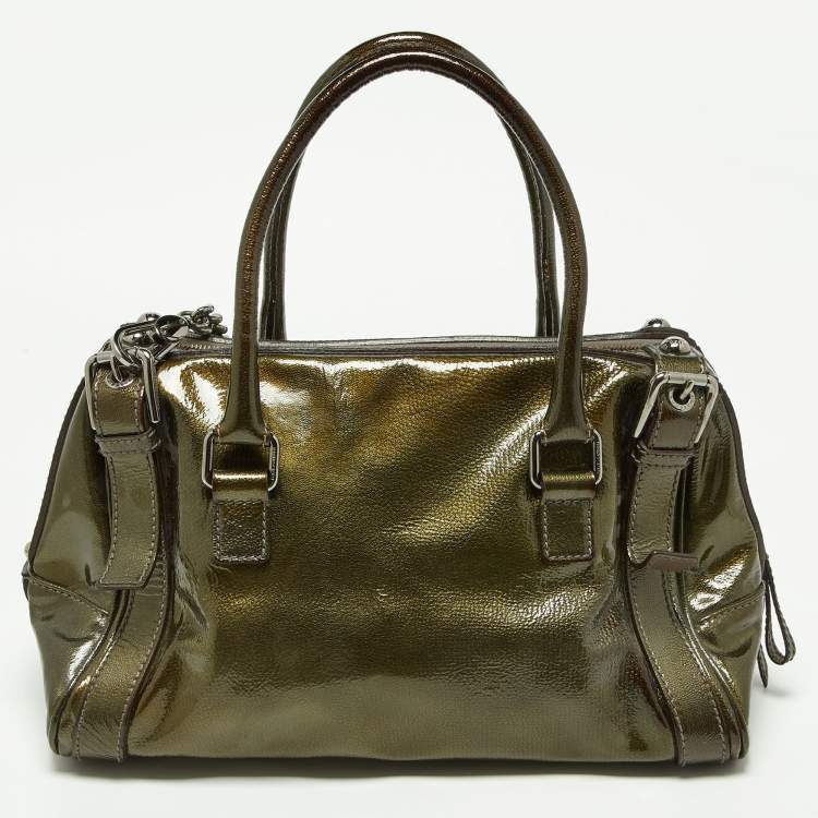 Pre Owned Dolce & Gabbana Olive Green Patent Leather Miss Easy Way Boston Bag