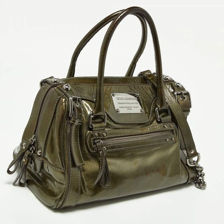 Pre Owned Dolce & Gabbana Olive Green Patent Leather Miss Easy Way Boston Bag