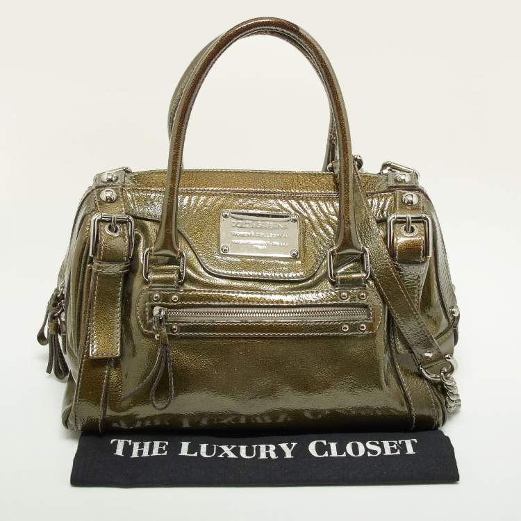 Pre Owned Dolce & Gabbana Olive Green Patent Leather Miss Easy Way Boston Bag