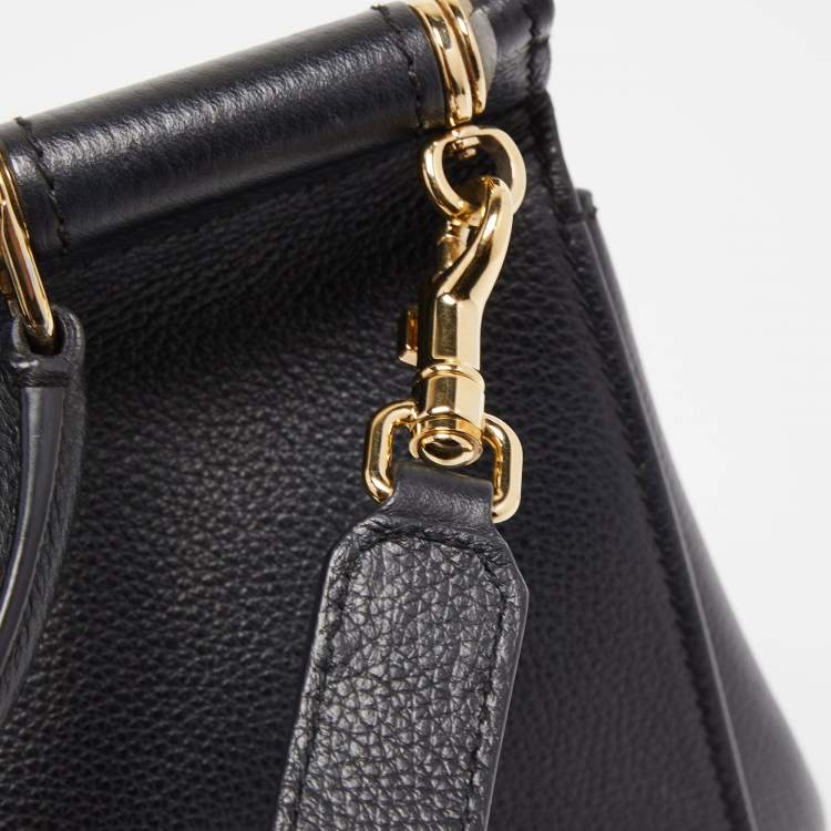 مملوكة مسبقًا Dolce & Gabbana Black Leather Sicily Flap Top Handle Bag