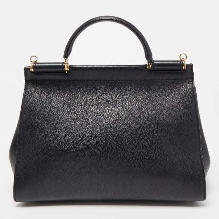 مملوكة مسبقًا Dolce & Gabbana Black Leather Sicily Flap Top Handle Bag
