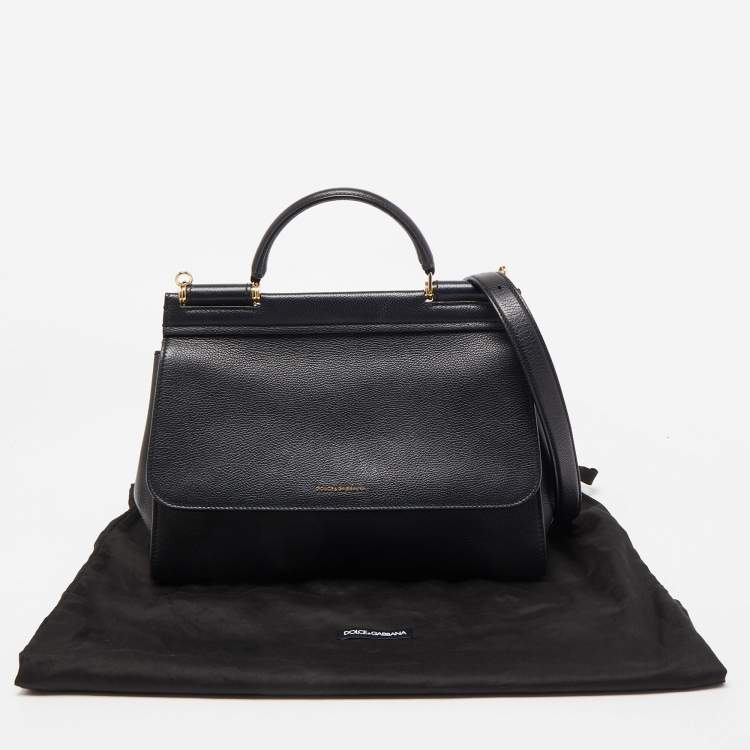 مملوكة مسبقًا Dolce & Gabbana Black Leather Sicily Flap Top Handle Bag