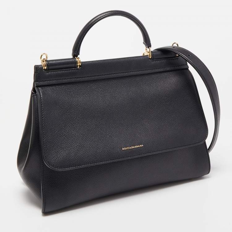 مملوكة مسبقًا Dolce & Gabbana Black Leather Sicily Flap Top Handle Bag