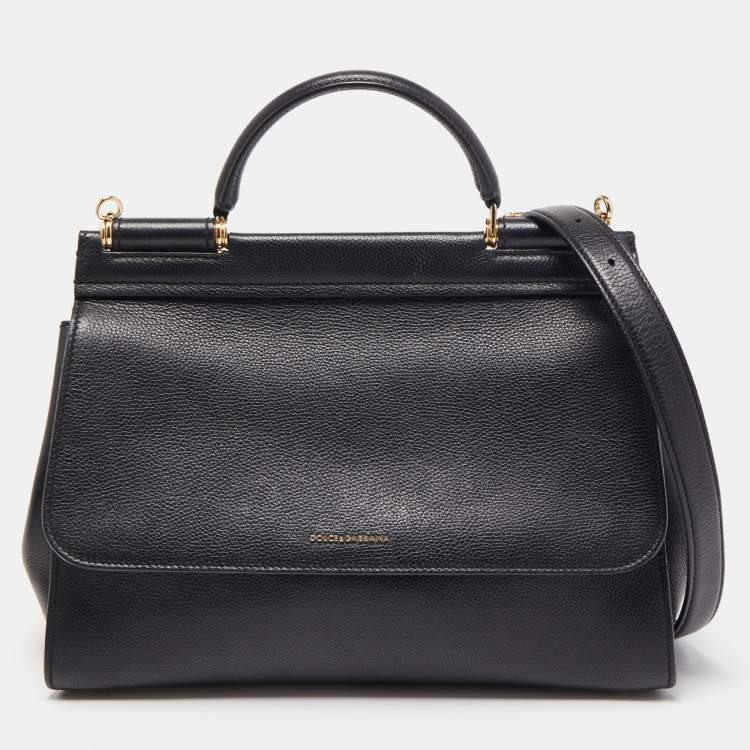 مملوكة مسبقًا Dolce & Gabbana Black Leather Sicily Flap Top Handle Bag