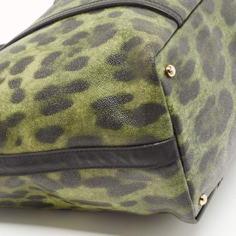 Pre Owned Dolce & Gabbana Black/Green Leopard Print Coated Canvas and Leather Miss Escape Tote
