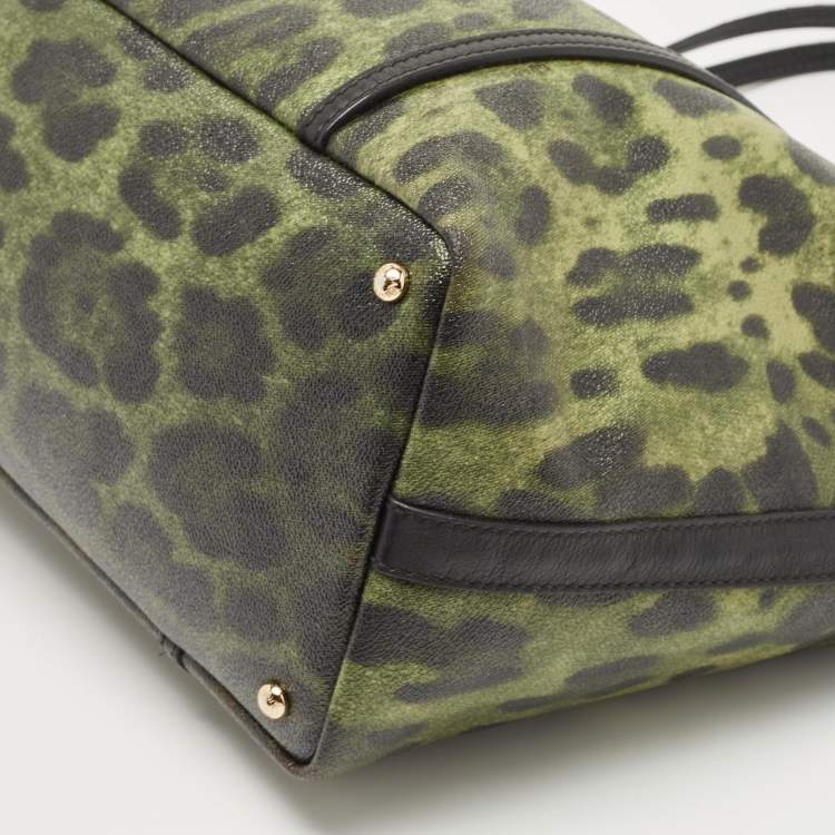 Pre Owned Dolce & Gabbana Black/Green Leopard Print Coated Canvas and Leather Miss Escape Tote