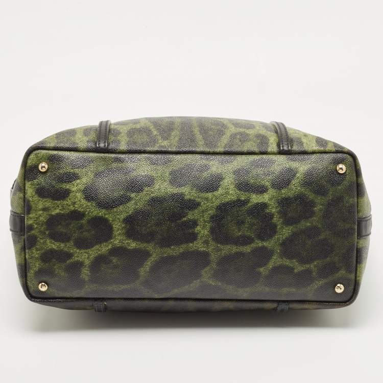 Pre Owned Dolce & Gabbana Black/Green Leopard Print Coated Canvas and Leather Miss Escape Tote
