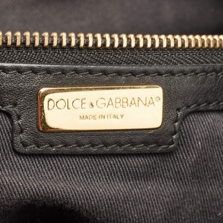 Pre Owned Dolce & Gabbana Black/Green Leopard Print Coated Canvas and Leather Miss Escape Tote