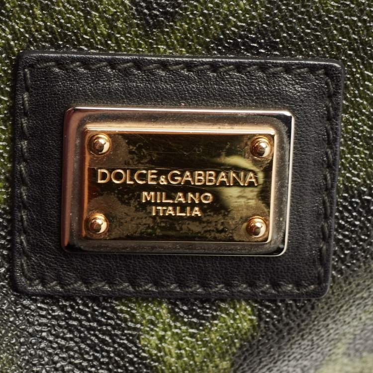 Pre Owned Dolce & Gabbana Black/Green Leopard Print Coated Canvas and Leather Miss Escape Tote