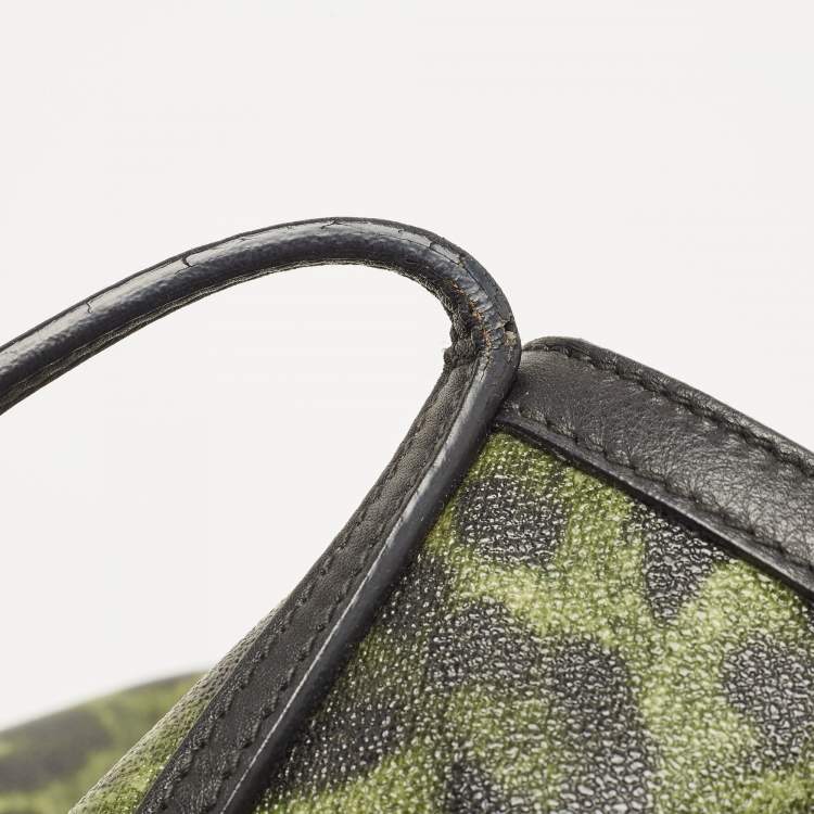 Pre Owned Dolce & Gabbana Black/Green Leopard Print Coated Canvas and Leather Miss Escape Tote
