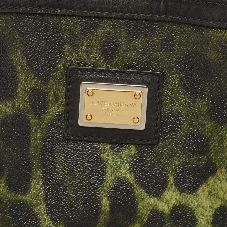 Pre Owned Dolce & Gabbana Black/Green Leopard Print Coated Canvas and Leather Miss Escape Tote