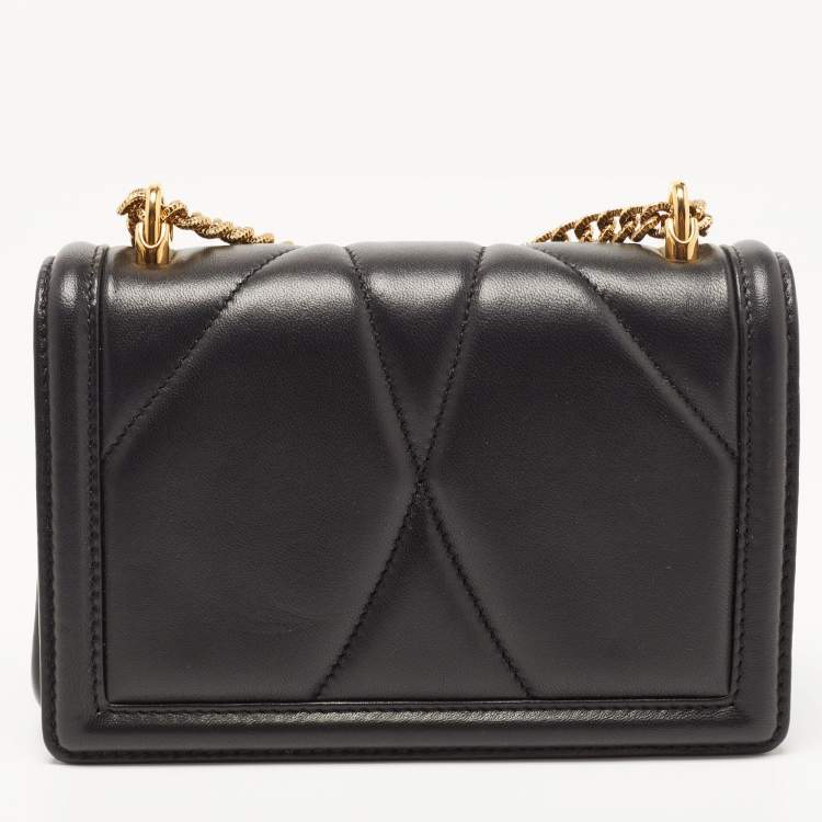 Pre Owned Dolce & Gabbana Black Leather Mini Devotion Chain Shoulder Bag