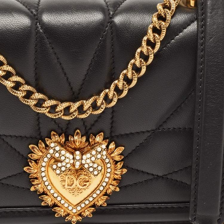 Pre Owned Dolce & Gabbana Black Leather Mini Devotion Chain Shoulder Bag