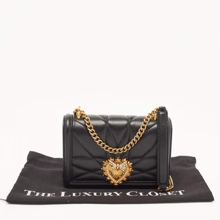 Pre Owned Dolce & Gabbana Black Leather Mini Devotion Chain Shoulder Bag