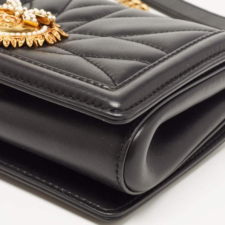 Pre Owned Dolce & Gabbana Black Leather Mini Devotion Chain Shoulder Bag