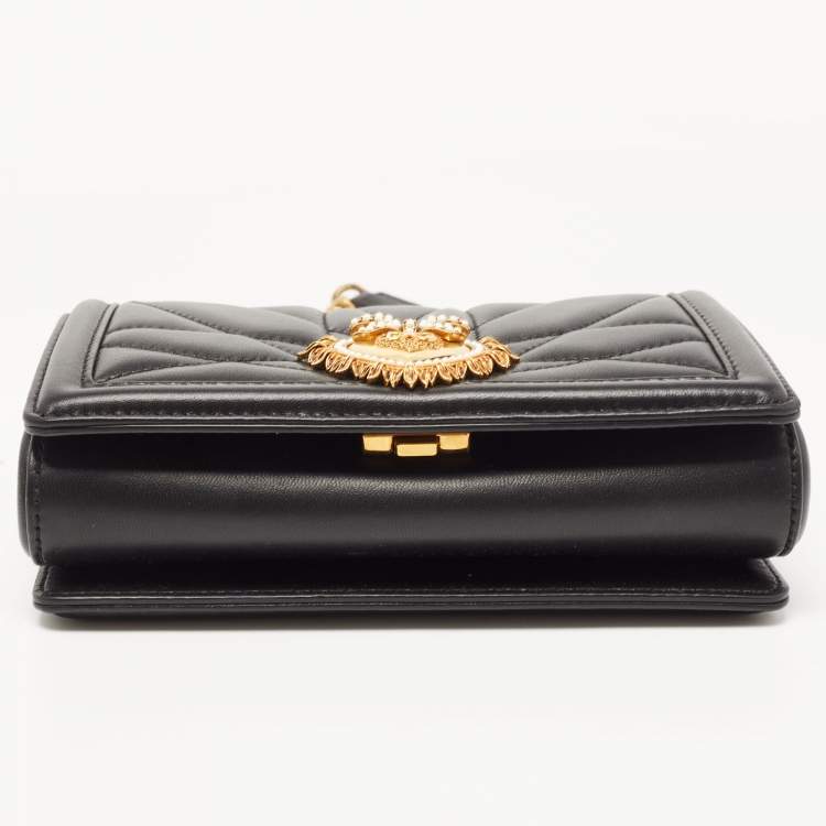 Pre Owned Dolce & Gabbana Black Leather Mini Devotion Chain Shoulder Bag