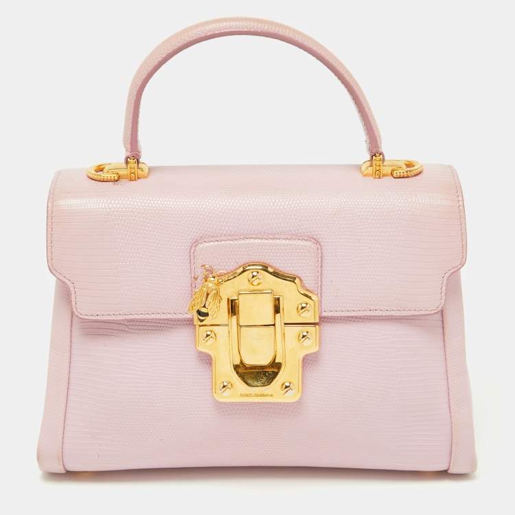 Pre Owned Dolce & Gabbana Pink Lizard Embossed Leather Lucia Top Handle Bag