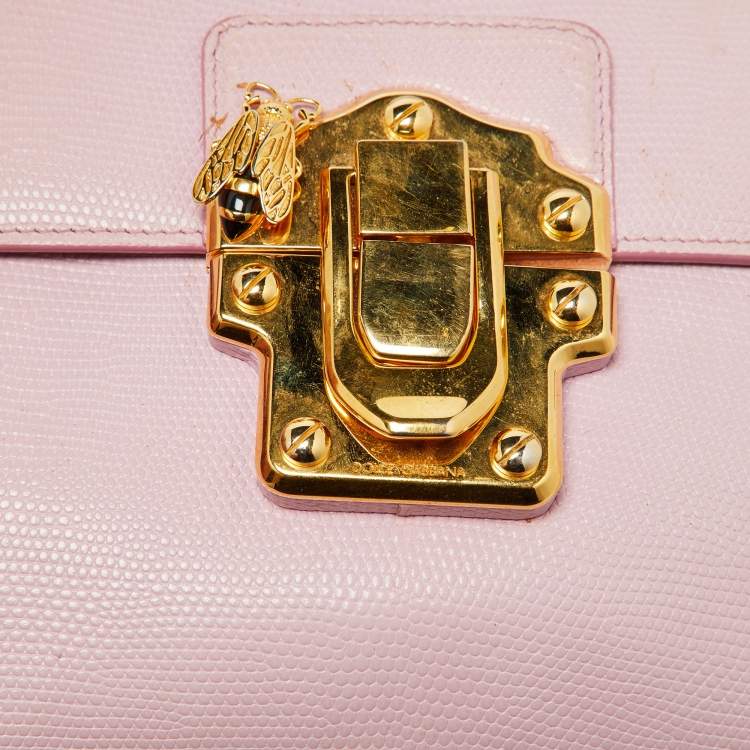 Pre Owned Dolce & Gabbana Pink Lizard Embossed Leather Lucia Top Handle Bag