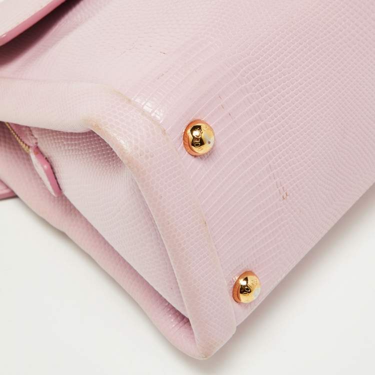 Pre Owned Dolce & Gabbana Pink Lizard Embossed Leather Lucia Top Handle Bag