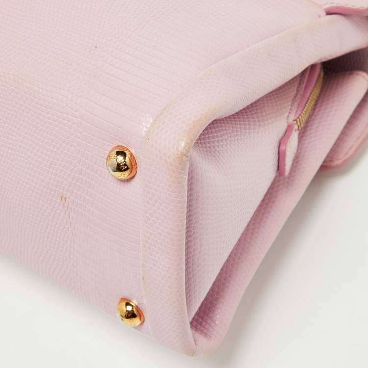Pre Owned Dolce & Gabbana Pink Lizard Embossed Leather Lucia Top Handle Bag