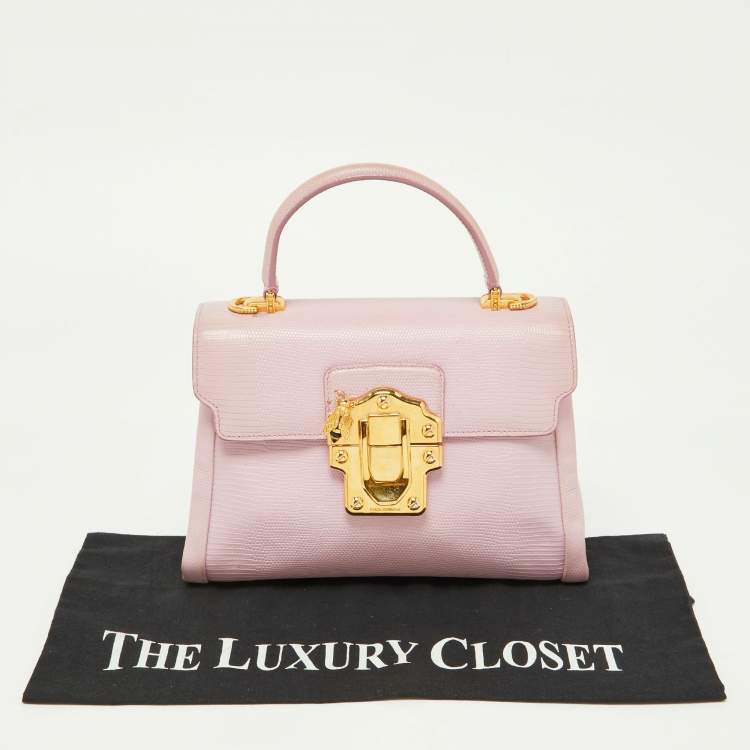 Pre Owned Dolce & Gabbana Pink Lizard Embossed Leather Lucia Top Handle Bag