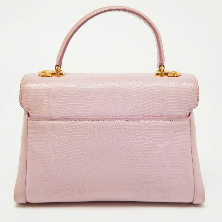 Pre Owned Dolce & Gabbana Pink Lizard Embossed Leather Lucia Top Handle Bag