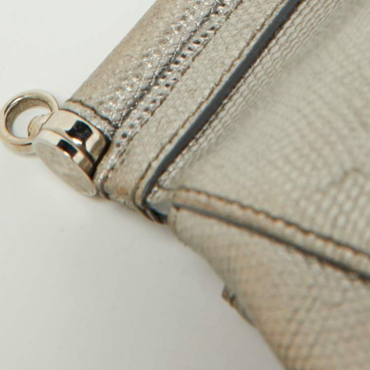 Pre Owned Dolce & Gabbana Metallic Silver Iguana Embossed Leather Small Miss Sicily Top Handle Bag