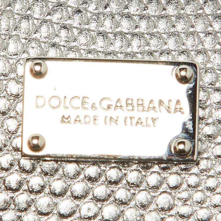 Pre Owned Dolce & Gabbana Metallic Silver Iguana Embossed Leather Small Miss Sicily Top Handle Bag