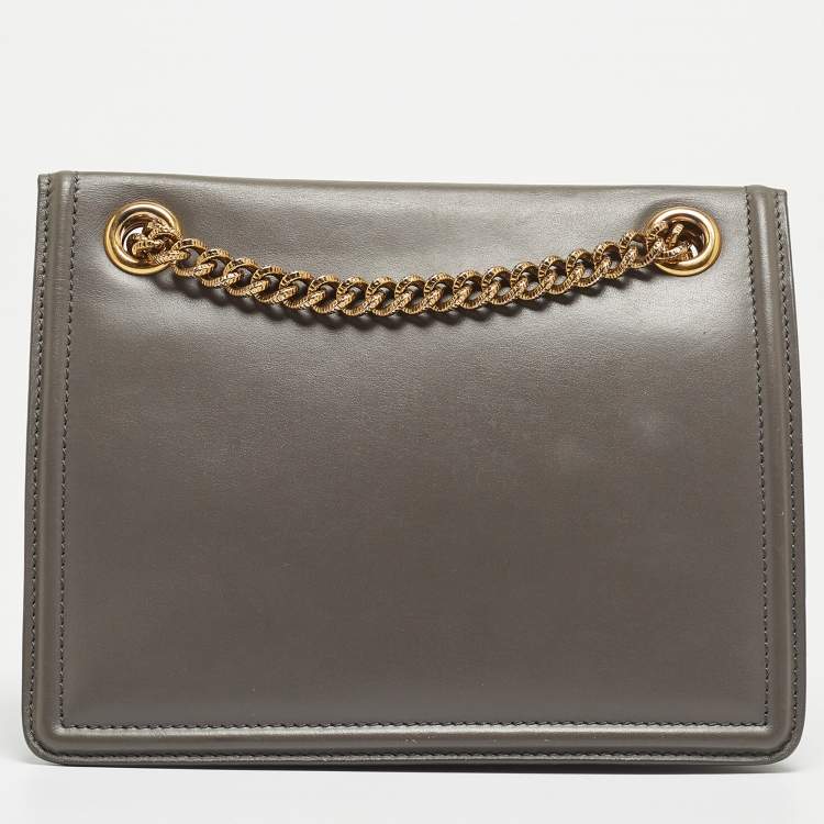 Pre Owned Dolce & Gabbana Grey Leather Devotion Chain Shoulder Bag