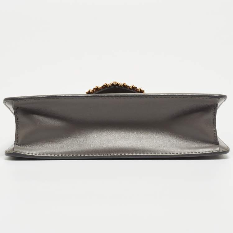 Pre Owned Dolce & Gabbana Grey Leather Devotion Chain Shoulder Bag