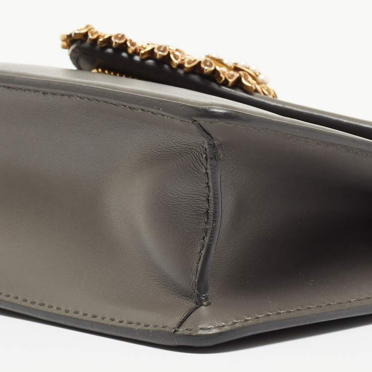 Pre Owned Dolce & Gabbana Grey Leather Devotion Chain Shoulder Bag